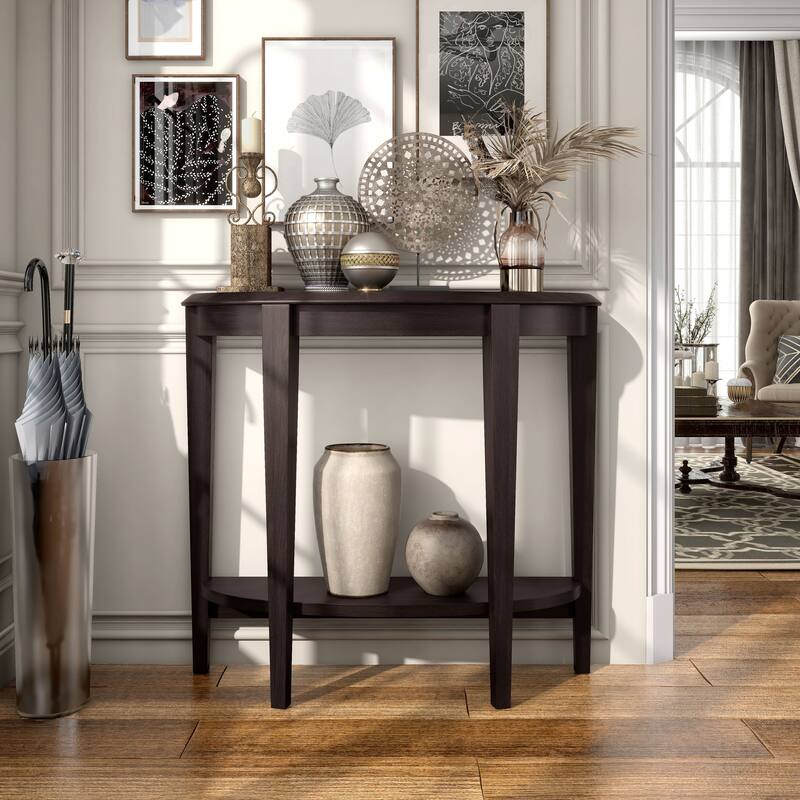 DH BASIC Contemporary Brown Decorative 1-Shelf Half-moon Console Table by Denhour - Cappuccino