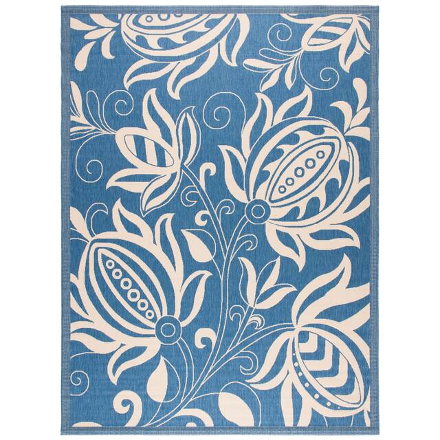 SAFAVIEH Courtyard Leatrice Indoor/ Outdoor Patio Backyard Rug - 9' x 12' - Blue/Natural
