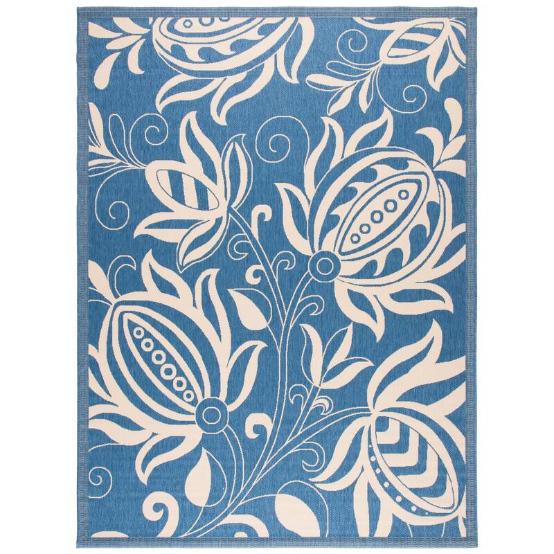 SAFAVIEH Courtyard Leatrice Indoor/ Outdoor Patio Backyard Rug - 9' x 12' - Blue/Natural