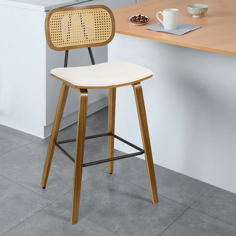 26" Upholstered Wood Counter Height Bar Stools - 17.7"W x 19.5"D x 35.1"H - Single - White
