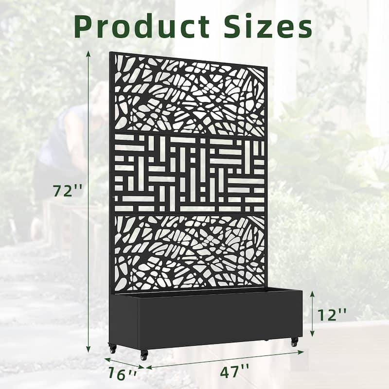 Metal Movable Planter Box with Trellis Privacy Screen Planter Box with Lockable Wheels