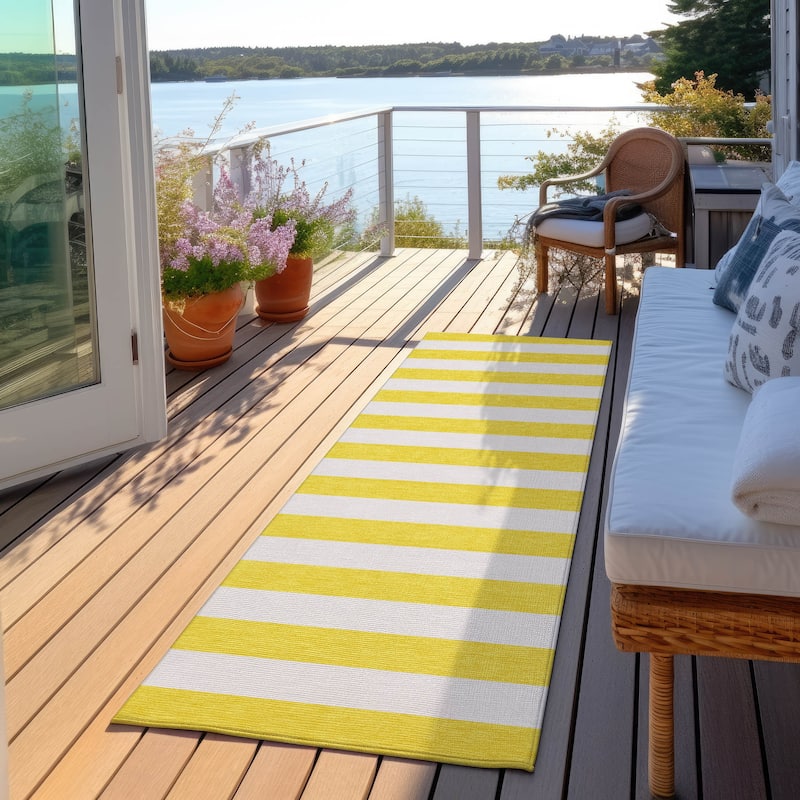 Machine Washable Indoor/ Outdoor Cabana Striped Chantille Rug - Yellow - 2'3" x 7'6"
