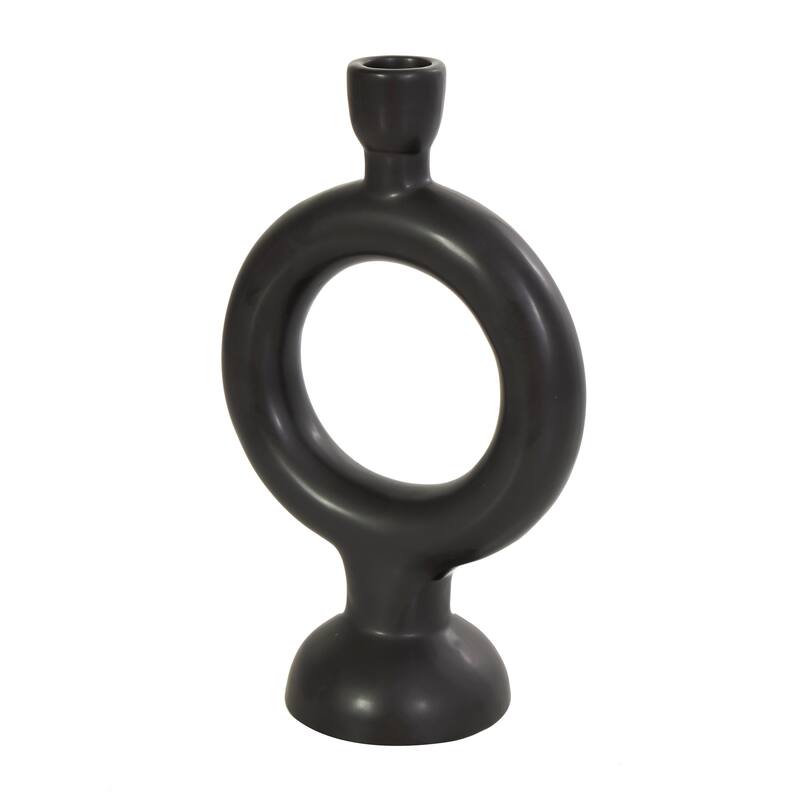 CosmoLiving by Cosmopolitan Black Ceramic Ring Geometric Candle Holder (Set of 2)