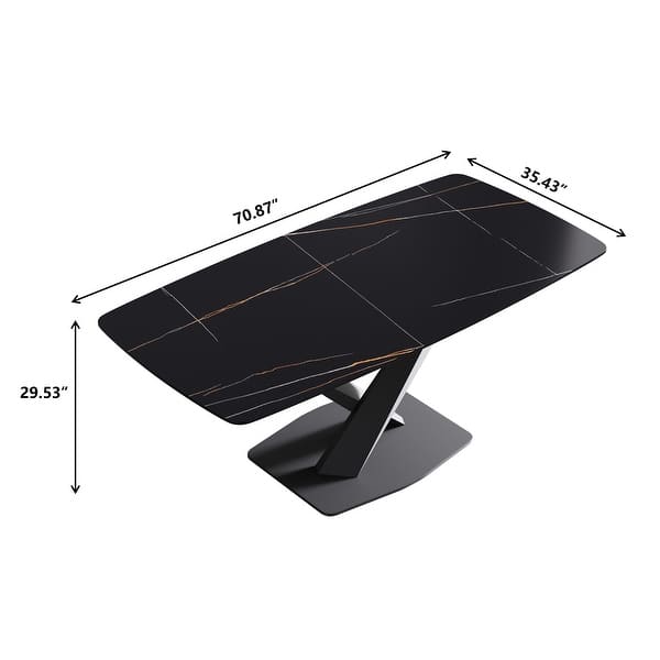71" Rectangular Sintered Stone Dining Table with Black X-shaped Carbon ...