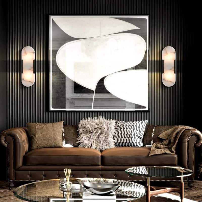 KAYLA 13.8 in. 2-Lights Gold Modern Vanity Light with Luxury Marble Shade(Set of 2)