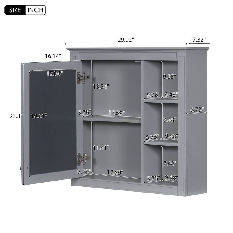 30" x 28" Medicine Cabinet, Wall-Mounted Bathroom Mirror Storage Cabinet with 3 Open Shelves