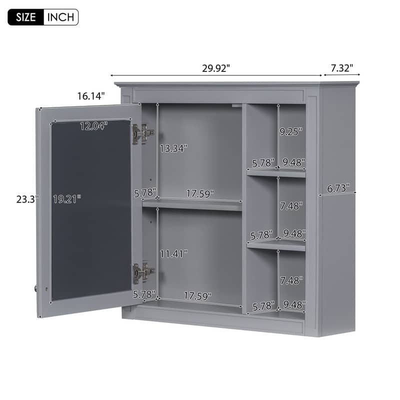 30'' x 28'' Wall Mounted Storage Cabinet for Bathroom,Mirror Cabinet with 3 Open Shelves