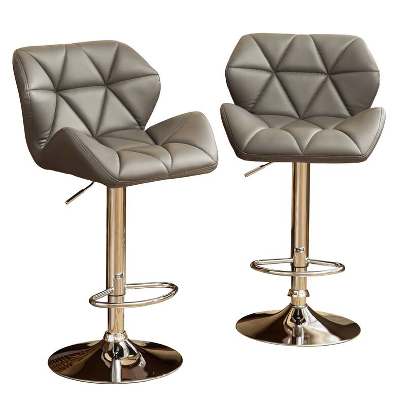 Contemporary Tufted Adjustable Height Hidraulic Bar Stools (Set of 2) - Grey