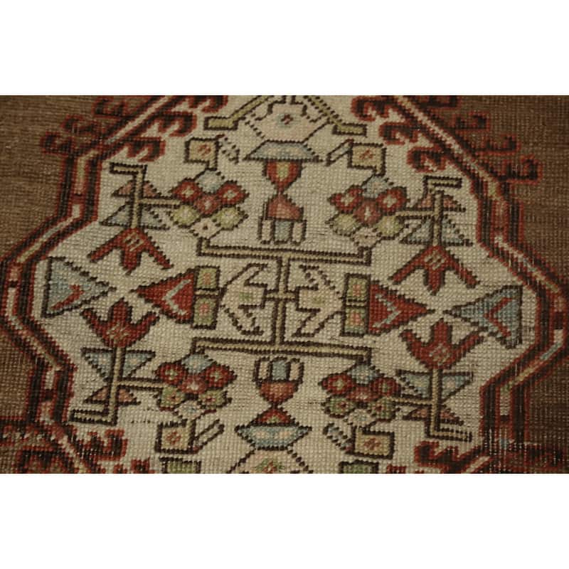 Hand Knotted Oriental 100% Wool Carpet Traditional Tribal Brown Sarab Runner Rug - 13' 9'' X 2' 2''