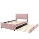 preview thumbnail 5 of 6, Pink Full Size Upholstered Bed w/ Twin Trundle Bed Slat Bed Frame