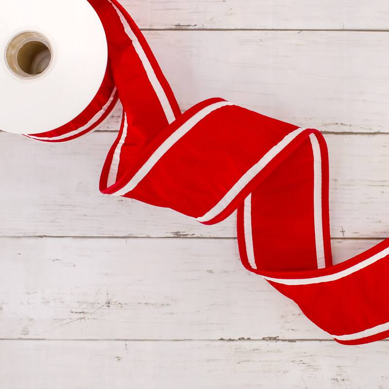 HGTV Home Collection Dupion Double Side Piping Ribbon , Red White, 3 in - 3 in
