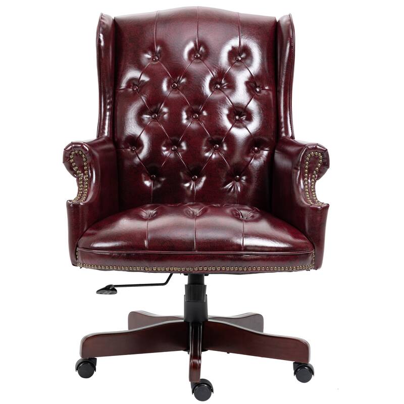 Elegant Office Chair Executive Chair with Armrests, Leather Desk Chair Ergonomic Padded Chair with Wheels - Burgundy