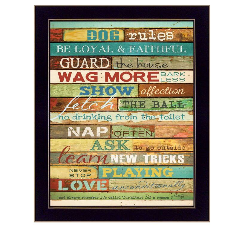 TrendyDecor4U Contemporary "Dog Rules" Framed Print Wall Art by Marla Rae - Black