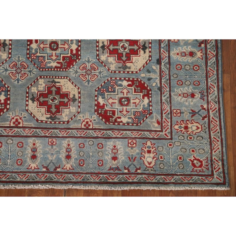 Geometric Kazak Area Rug Living Room Hand-Knotted Wool Carpet - 5'0" x 6'7"