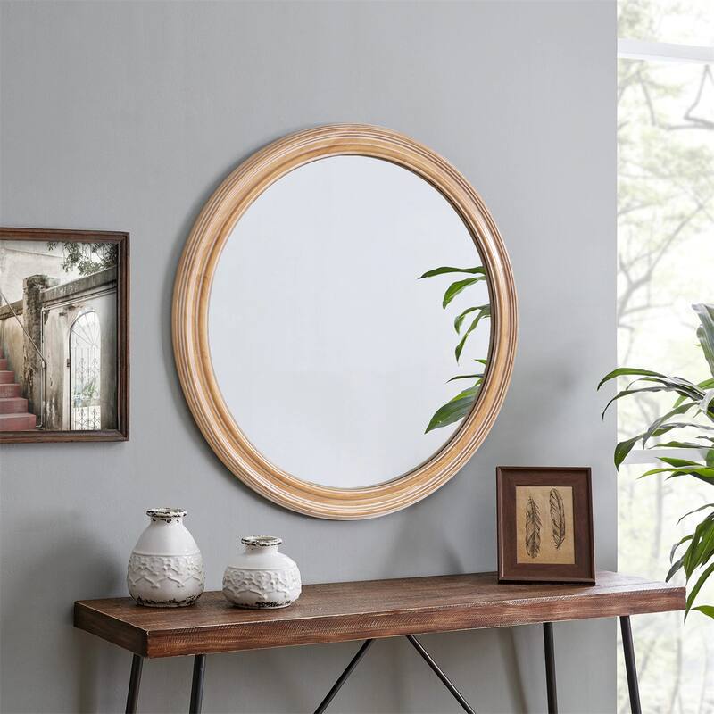 27.5" Round Wooden Farmhouse Circle Wall Mirrors