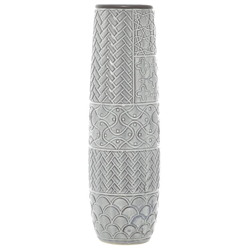 Gray Ceramic Vase with Varying Patterns