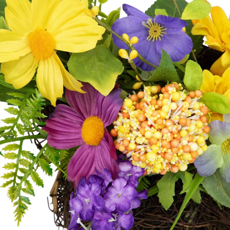 Mixed Wild Flower and Foliage Hanging Spring Wall Basket - 16"