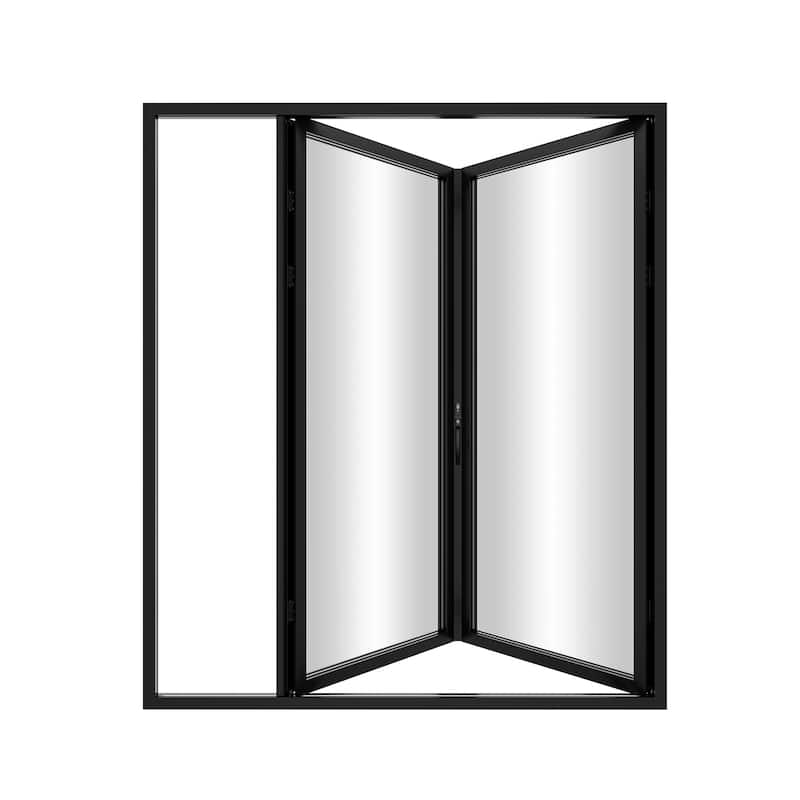 KaMic Elite-Fold 72" x 80" 2-Panel Aluminum Folding Door in Black with Hidden Hinges & Rollers, Folded Out From Right To Left