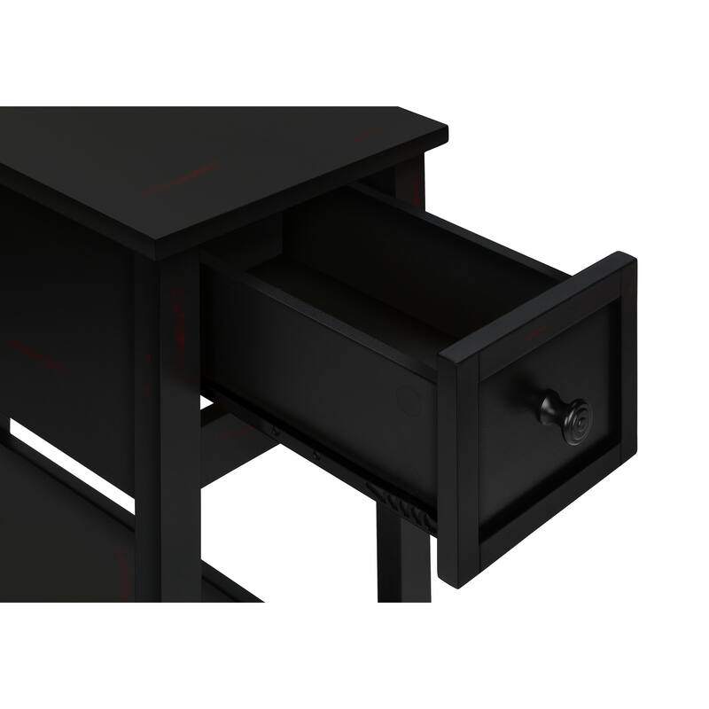Accent Table, 2 Tier, End, Lamp, Nightstand, Side Table, Narrow, Small, Storage Drawer, Bedroom, Black Veneer, Transitional