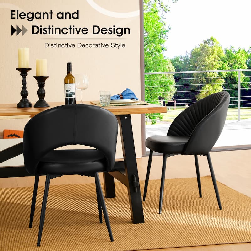 Glitzhome Mid-Century Modern Quilted PU Leather Dining Side Chair with Metal Tapered Legs