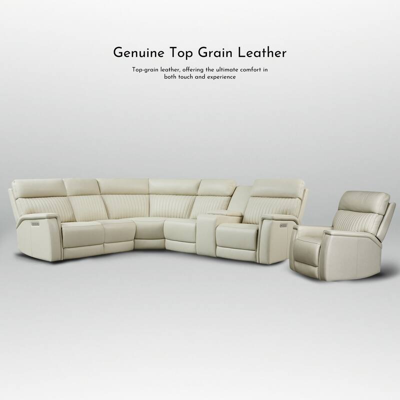 105" W Genuine Leather Power Sectional with Recliner Sofa Set with Single Console, USB&USB-C Ports, 1 Power ArmlessChair