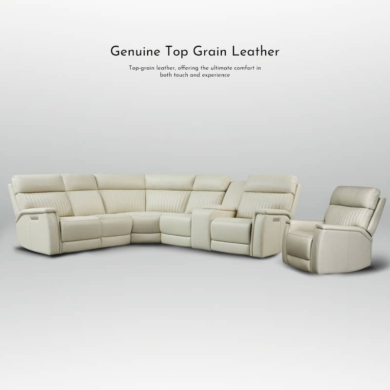 105" W Genuine Leather Power Sectional Sofa Set with Power Headrest & Lumbar, Single Console, USB&USB-C Ports