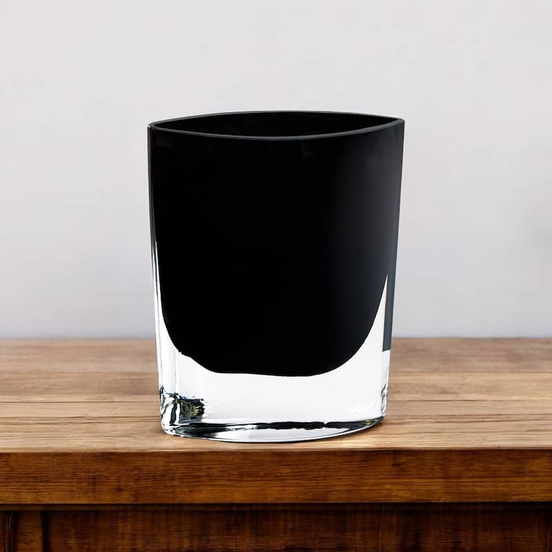 HomeRoots 8" Black Bud Lead Free Crystal Table Vase - 3" W x 7" D x 8" H