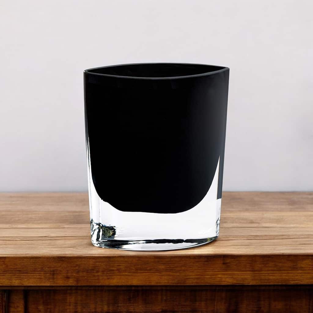 HomeRoots 8" Black Bud Lead Free Crystal Table Vase - 3" W x 7" D x 8" H