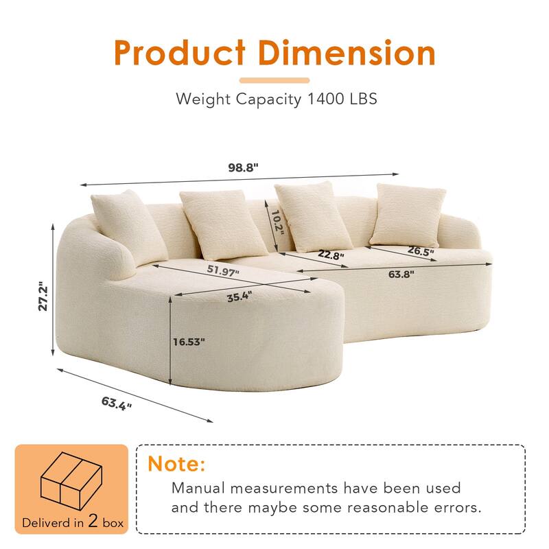 Full Compression Sponge L-Shape Sectional Sofa with Curved Chaise