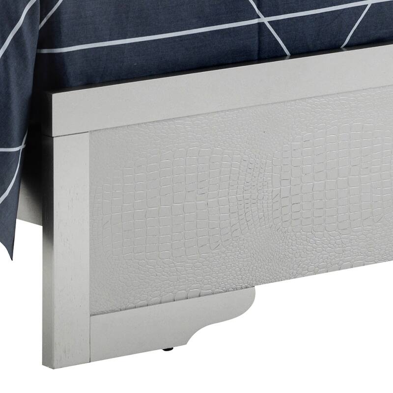 Queen Bed with Silver Champagne Finish, LED Headboard, Tufted Leather Upholstery