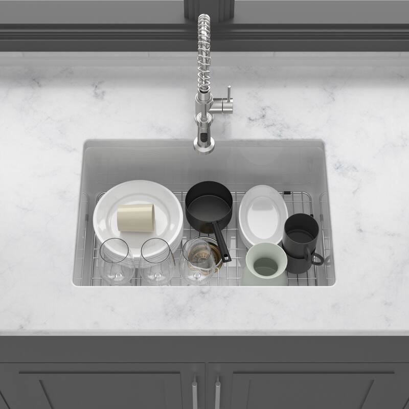 Undermount Single Bowl Ceramic Kitchen Sink in White