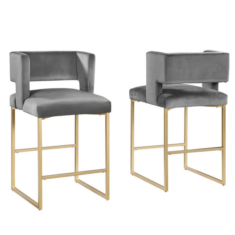 Best Master Furniture Mitzi Velvet Counter Height Stool (Set of 2) - Grey/Gold