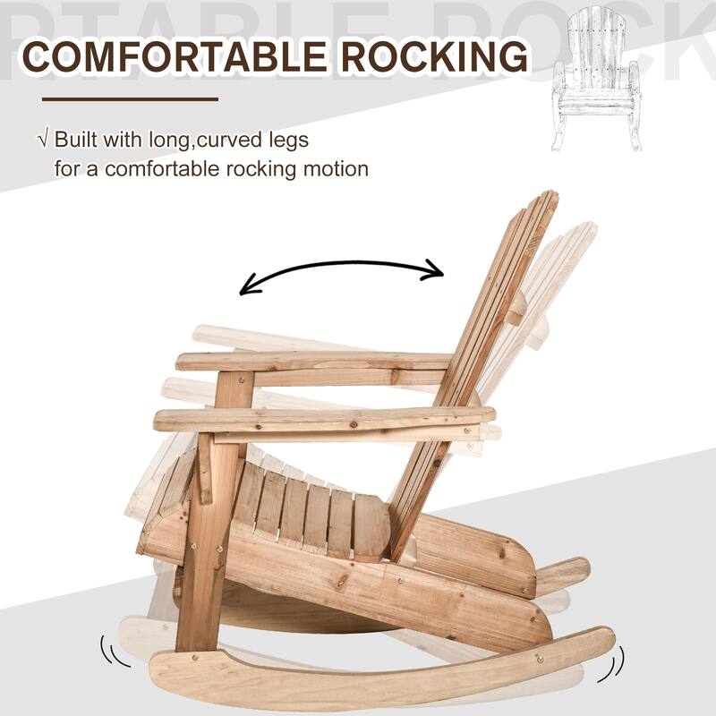 Outsunny Wooden Adirondack Rocking Chair with Slatted Wooden Design, Fanned Back, & Classic Rustic Style, Teak
