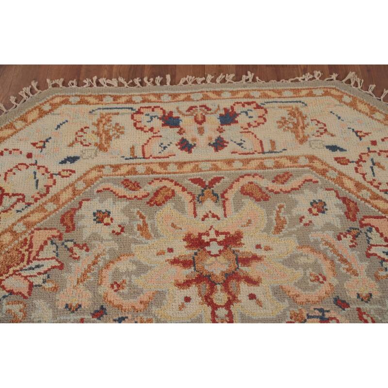Floral Heriz Serapi Oriental Octagon Area Rug Wool Carpet - 6'0"x 5'11"