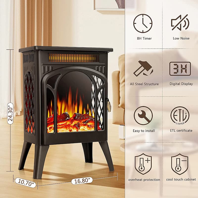 16 Inch Electric Fireplace, Freestanding Fireplace Stove with 3D Flame Effect,Remote, Black