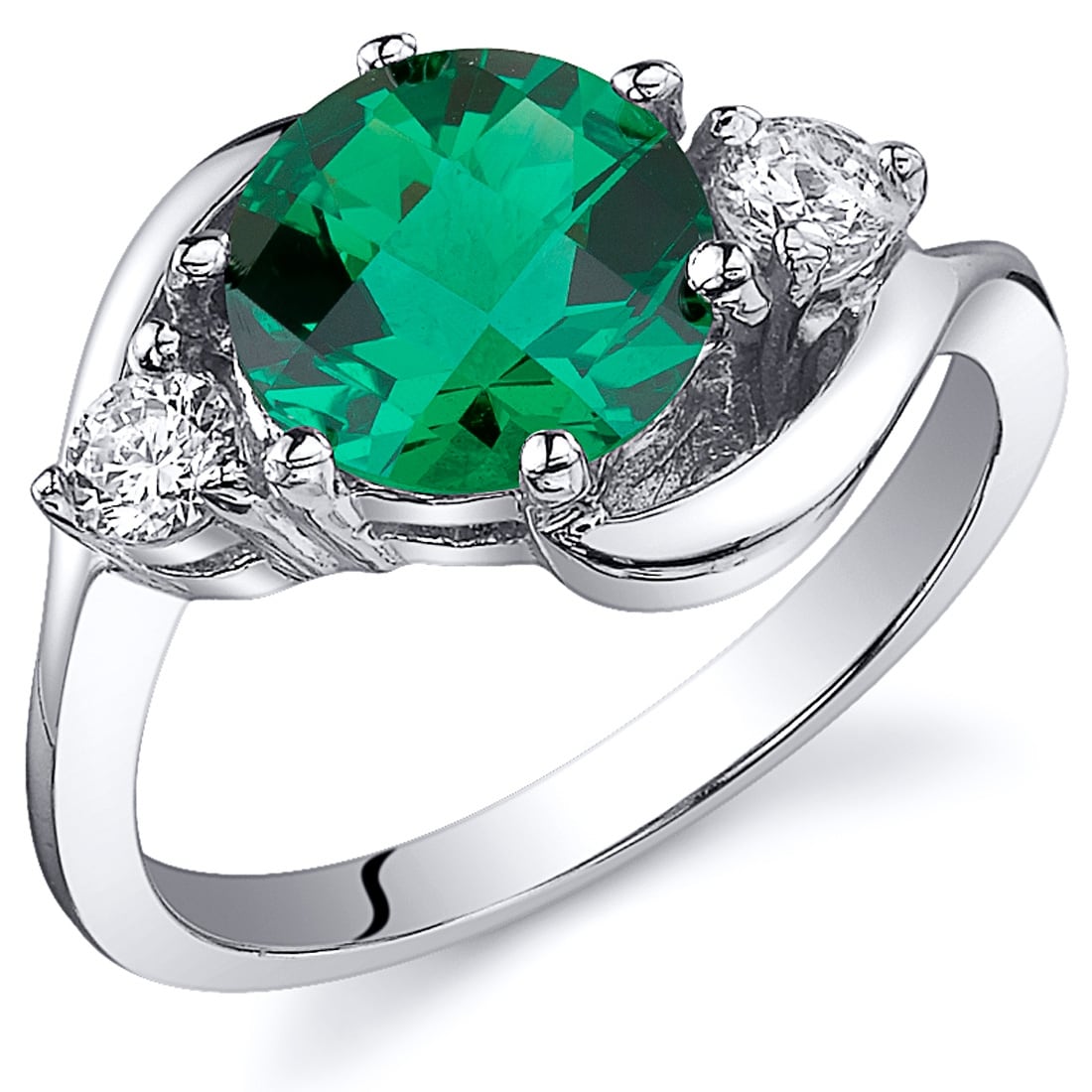 Oravo Sterling Silver 1.75 ct Created Emerald Birthstone Ring