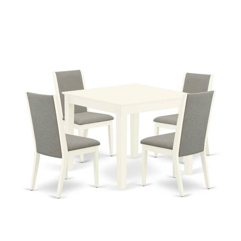 5-Piece Linen White Finish Solid Wood Top - Rectangular Dining Room Set with High Back - Seats 4