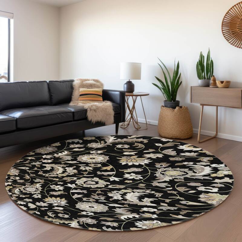 Premium Washable Super Soft Traditional Evie Mayfield Rug - Black - 8' x 8'
