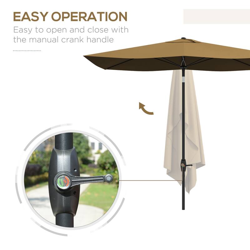 Outsunny 6.6 X 10 ft Rectangular Market Umbrella Patio Outdoor Table Umbrellas with Crank & Push Button Tilt