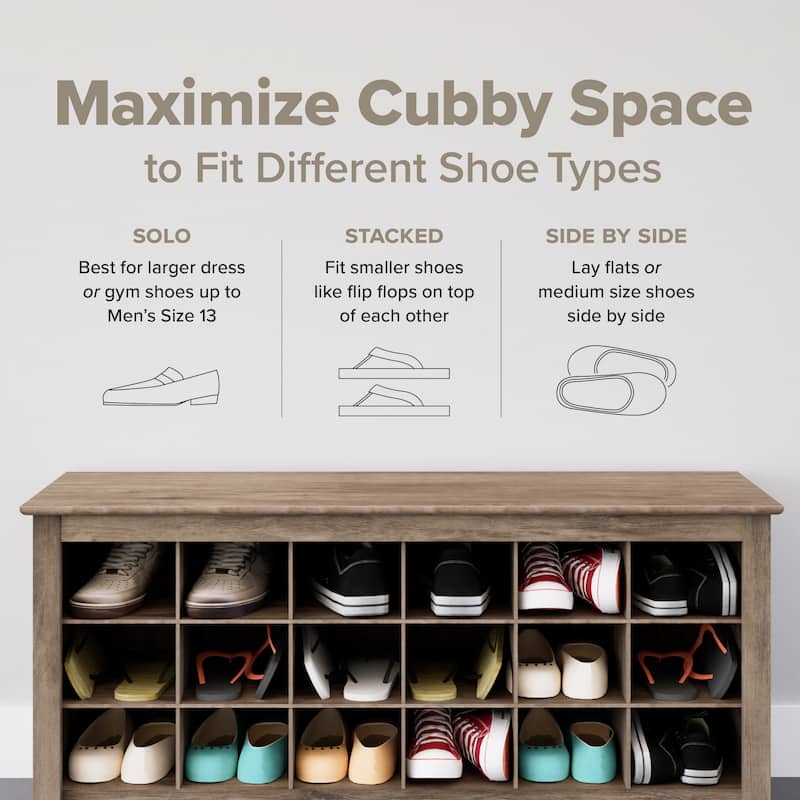 Prepac 24 pair Shoe Storage Cubby Bench, Multiple Finishes
