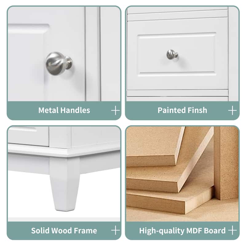 36"Bathroom Vanity with Ceramic Sink, 3 Drawers & Cabinet with Shelves, Freestanding Vanity Cabinet with 4-Inch Faucet Holes