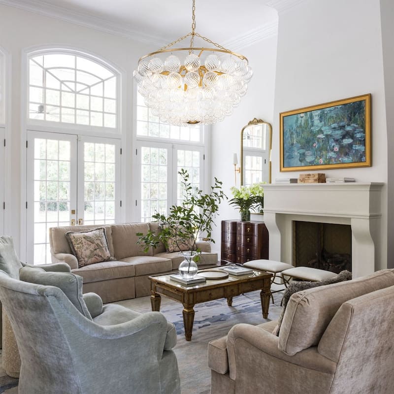 Glam Brass Tiered Swirled Glass Bubble Bead Cage Round Chandelier