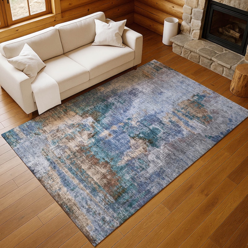 Machine Washable Indoor/ Outdoor Abstact Contemporary Chantille Rug