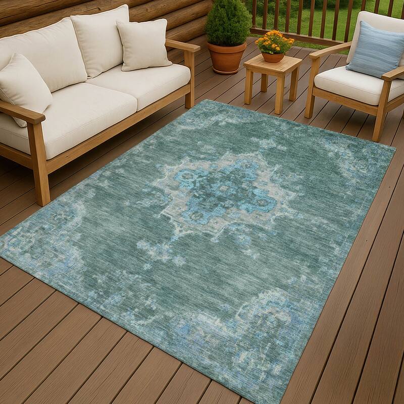 Machine Washable Indoor/ Outdoor Traditional Tabriz Chantille Rug