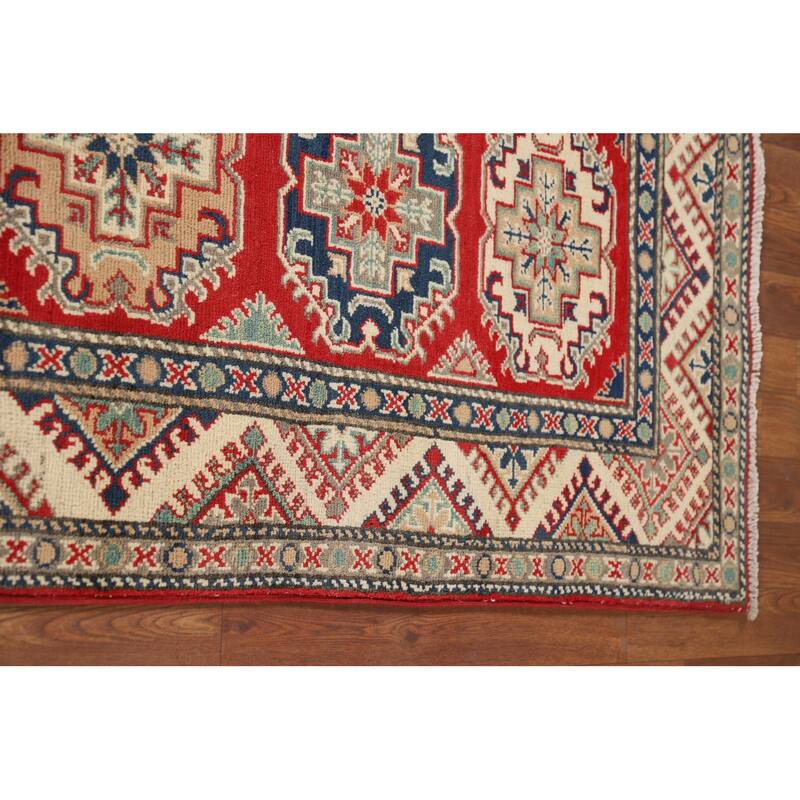 Geometric Kazak Runner Rug Handmade Wool Carpet - 2'7" x 10'7"