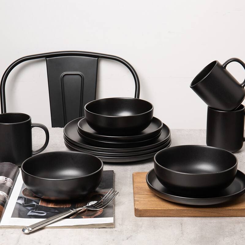 12PC Stoneware Dinnerware Set, Microwave Dishwasher Safe Stackable