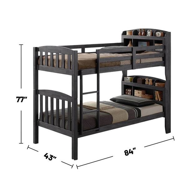Twin over Twin Bunk Bed with Bookcase Headboards in Stain Gray - Stain Gray