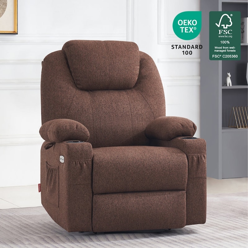 MCombo Large Power Lift Recliner Chair with Massage, Cup Holders, Extended Footrest, Fabric 7516