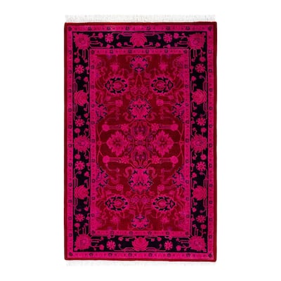 Overton Hand Knotted Wool Vintage Inspired Modern Contemporary Overdyed Pink Area Rug - 2' 8" x 4' 3"