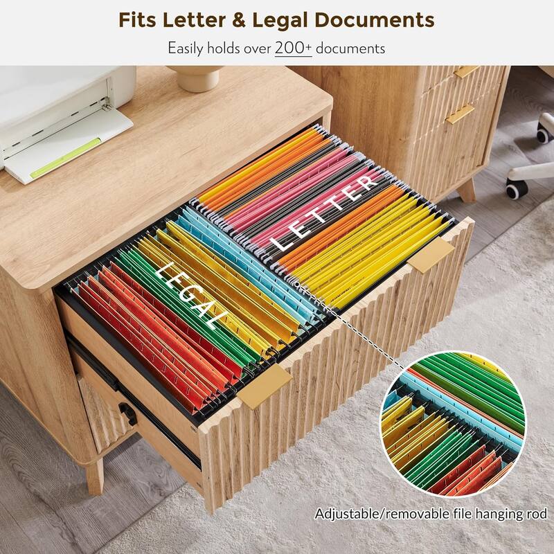 Modern Fluted 2 Drawer Lateral File Cabinet, Office Storage Cabinet